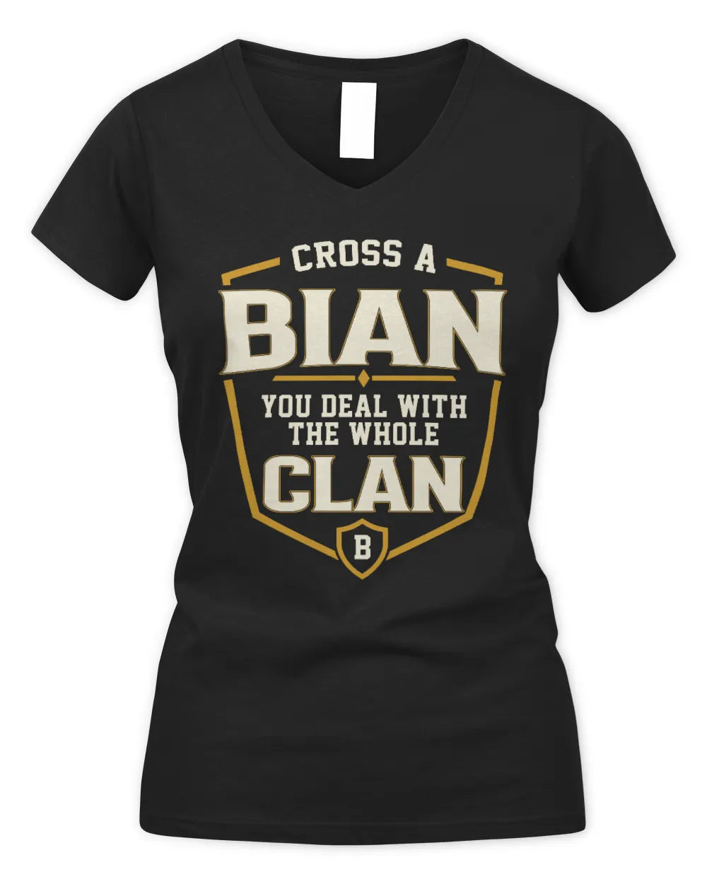 BIAN NT1-K008 Cross A/An NAME, You Deal With the Whole Clan | Personalized Vintage T-Shirt - Women's V-Neck T-Shirt - Black