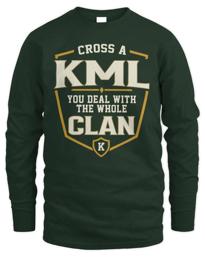 KML NT1-K008 Cross A/An NAME, You Deal With the Whole Clan | Personalized Vintage T-Shirt - Men's Long Sleeved T-Shirt - Forest Green