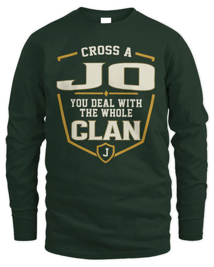 JO NT1-K008 Cross A/An NAME, You Deal With the Whole Clan | Personalized Vintage T-Shirt - Men's Long Sleeved T-Shirt - Forest Green
