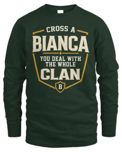 BIANCA NT1-K008 Cross A/An NAME, You Deal With the Whole Clan | Personalized Vintage T-Shirt - Men's Long Sleeved T-Shirt - Forest Green