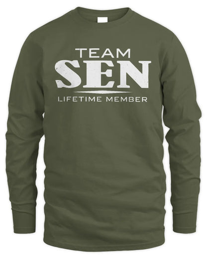 SEN BL62-K4-128 - Personalized “Team NAME Lifetime Member” - Men's Long Sleeved T-Shirt - Military Green
