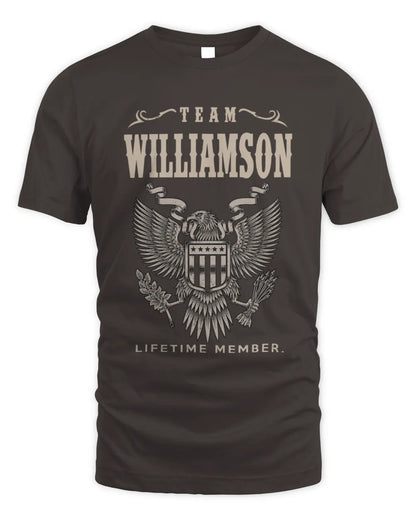 WILLIAMSON TP06-K82 – Personalized Classic Style Apparel “Team NAME Lifetime Member” - Unisex Standard T-Shirt - Dark Chocolate