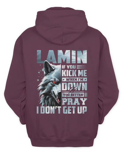 LAMIN AP62-K4-666 - Personalized Fierce Wolf Quote Apparel “If You Kick Me When I’m Down, You Better Pray I Don’t Get Up” - Unisex Hoodie - Maroon