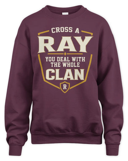 RAY NT1-K008 Cross A/An NAME, You Deal With the Whole Clan | Personalized Vintage T-Shirt - Unisex Sweatshirt - Maroon