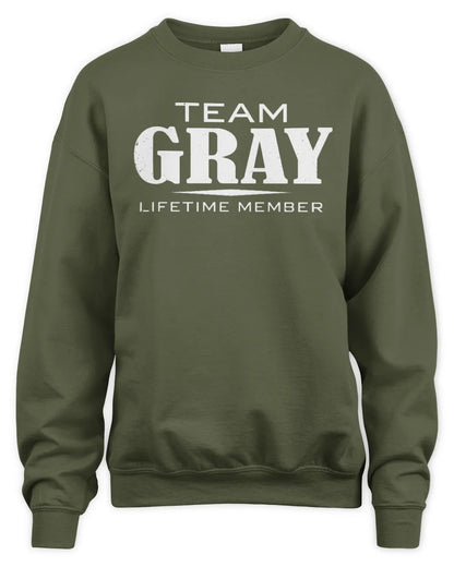 GRAY BL62-K4-128 - Personalized “Team NAME Lifetime Member” - Unisex Sweatshirt - Military Green