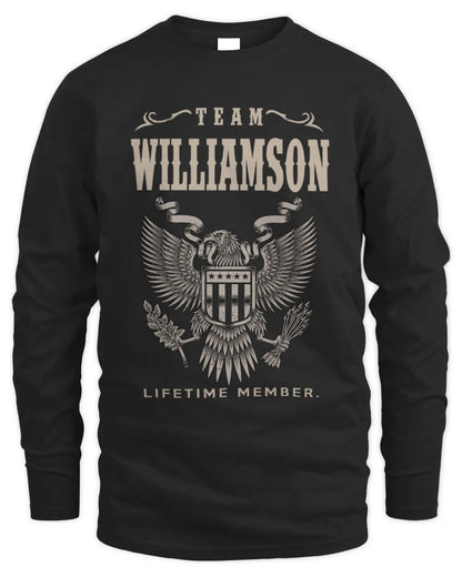 WILLIAMSON TP06-K82 – Personalized Classic Style Apparel “Team NAME Lifetime Member” - Men's Long Sleeved T-Shirt - Black