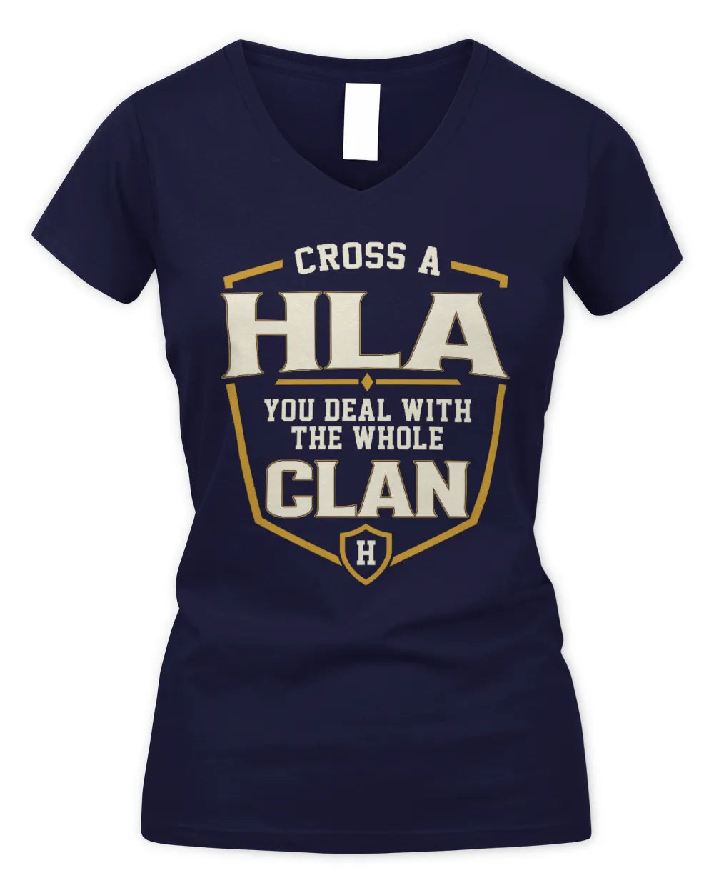 HLA NT1-K008 Cross A/An NAME, You Deal With the Whole Clan | Personalized Vintage T-Shirt - Women's V-Neck T-Shirt - Navy
