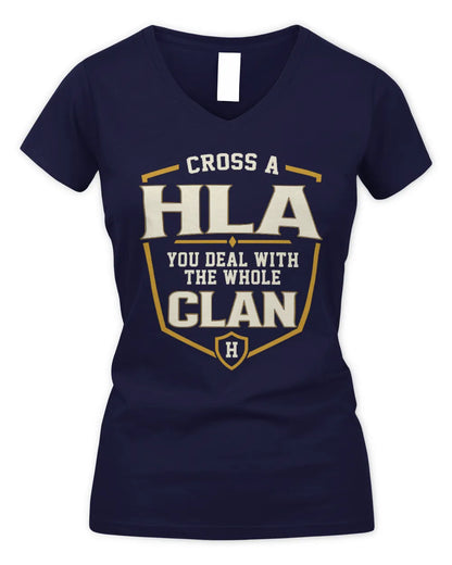 HLA NT1-K008 Cross A/An NAME, You Deal With the Whole Clan | Personalized Vintage T-Shirt - Women's V-Neck T-Shirt - Navy