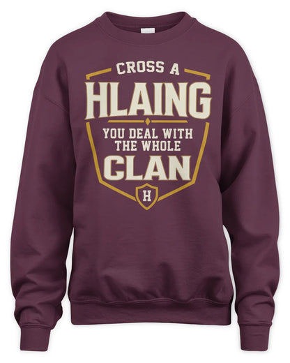 HLAING NT1-K008 Cross A/An NAME, You Deal With the Whole Clan | Personalized Vintage T-Shirt - Unisex Sweatshirt - Maroon