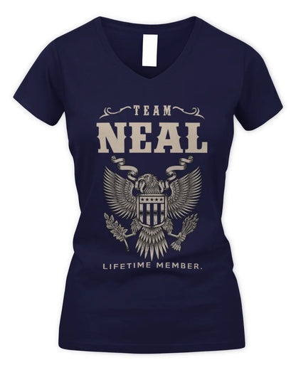 NEAL TP06-K82 – Personalized Classic Style Apparel “Team NAME Lifetime Member” - Women's V-Neck T-Shirt - Navy