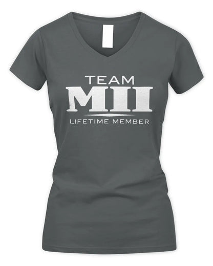 MII BL62-K4-128 - Personalized “Team NAME Lifetime Member” - Women's V-Neck T-Shirt - Charcoal