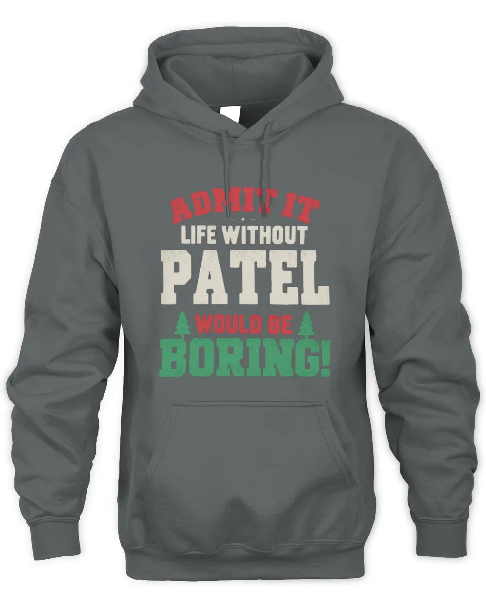 PATEL P5 TH08 Christmas T-Shirt – “Life Without NAME Would Be Boring” - Unisex Hoodie - Charcoal
