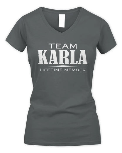 KARLA BL62-K4-128 - Personalized “Team NAME Lifetime Member” - Women's V-Neck T-Shirt - Charcoal