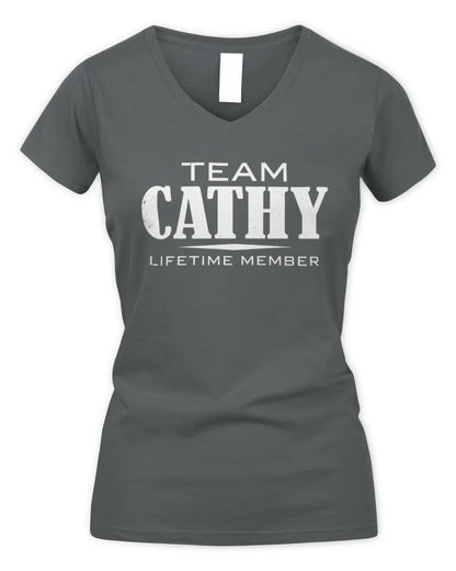 CATHY BL62-K4-128 - Personalized “Team NAME Lifetime Member” - Women's V-Neck T-Shirt - Charcoal