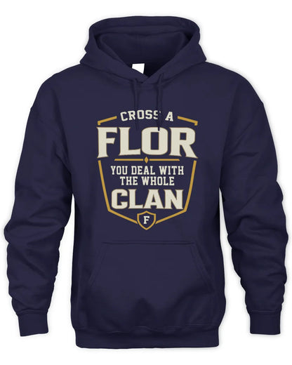 FLOR NT1-K008 Cross A/An NAME, You Deal With the Whole Clan | Personalized Vintage T-Shirt - Unisex Hoodie - Navy