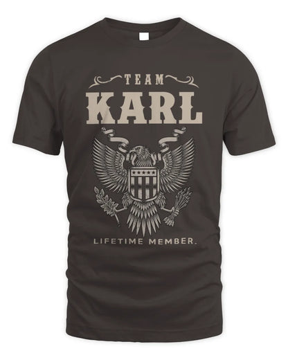 KARL TP06-K82 – Personalized Classic Style Apparel “Team NAME Lifetime Member” - Unisex Standard T-Shirt - Dark Chocolate