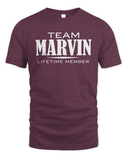 MARVIN BL62-K4-128 - Personalized “Team NAME Lifetime Member” - Unisex Standard T-Shirt - Maroon