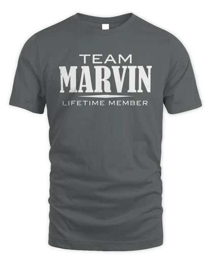 MARVIN BL62-K4-128 - Personalized “Team NAME Lifetime Member” - Unisex Standard T-Shirt - Charcoal