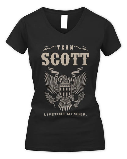 SCOTT TP06-K82 – Personalized Classic Style Apparel “Team NAME Lifetime Member” - Women's V-Neck T-Shirt - Black