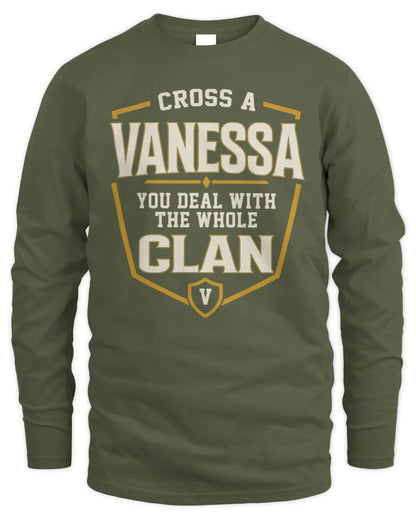 VANESSA NT1-K008 Cross A/An NAME, You Deal With the Whole Clan | Personalized Vintage T-Shirt - Men's Long Sleeved T-Shirt - Military Green