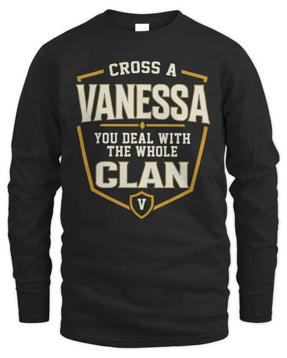 VANESSA NT1-K008 Cross A/An NAME, You Deal With the Whole Clan | Personalized Vintage T-Shirt - Men's Long Sleeved T-Shirt - Black