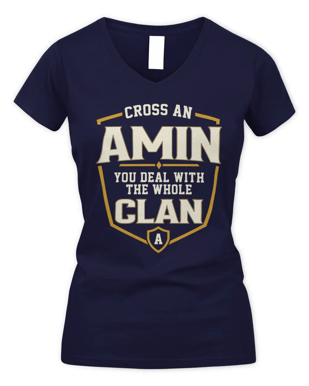 AMIN NT1-K008 Cross A/An NAME, You Deal With the Whole Clan | Personalized Vintage T-Shirt - Women's V-Neck T-Shirt - Navy