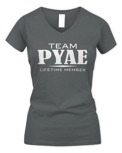 PYAE BL62-K4-128 - Personalized “Team NAME Lifetime Member” - Women's V-Neck T-Shirt - Charcoal