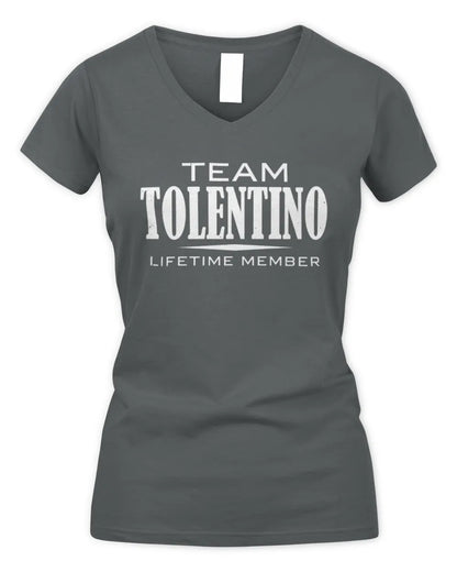 TOLENTINO BL62-K4-128 - Personalized “Team NAME Lifetime Member” - Women's V-Neck T-Shirt - Charcoal