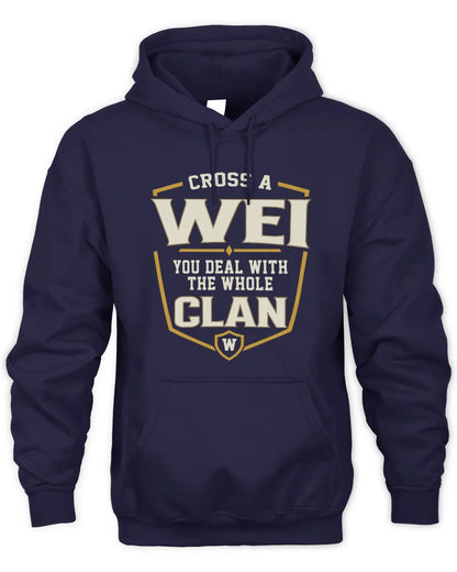 WEI NT1-K008 Cross A/An NAME, You Deal With the Whole Clan | Personalized Vintage T-Shirt - Unisex Hoodie - Navy