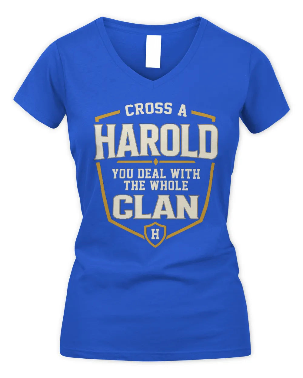 HAROLD NT1-K008 Cross A/An NAME, You Deal With the Whole Clan | Personalized Vintage T-Shirt - Women's V-Neck T-Shirt - Royal