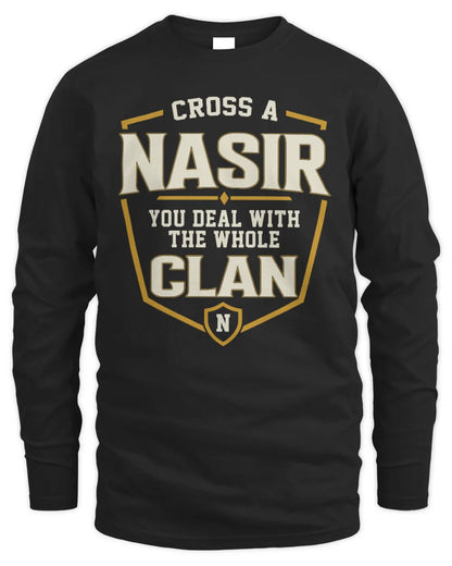 NASIR NT1-K008 Cross A/An NAME, You Deal With the Whole Clan | Personalized Vintage T-Shirt - Men's Long Sleeved T-Shirt - Black