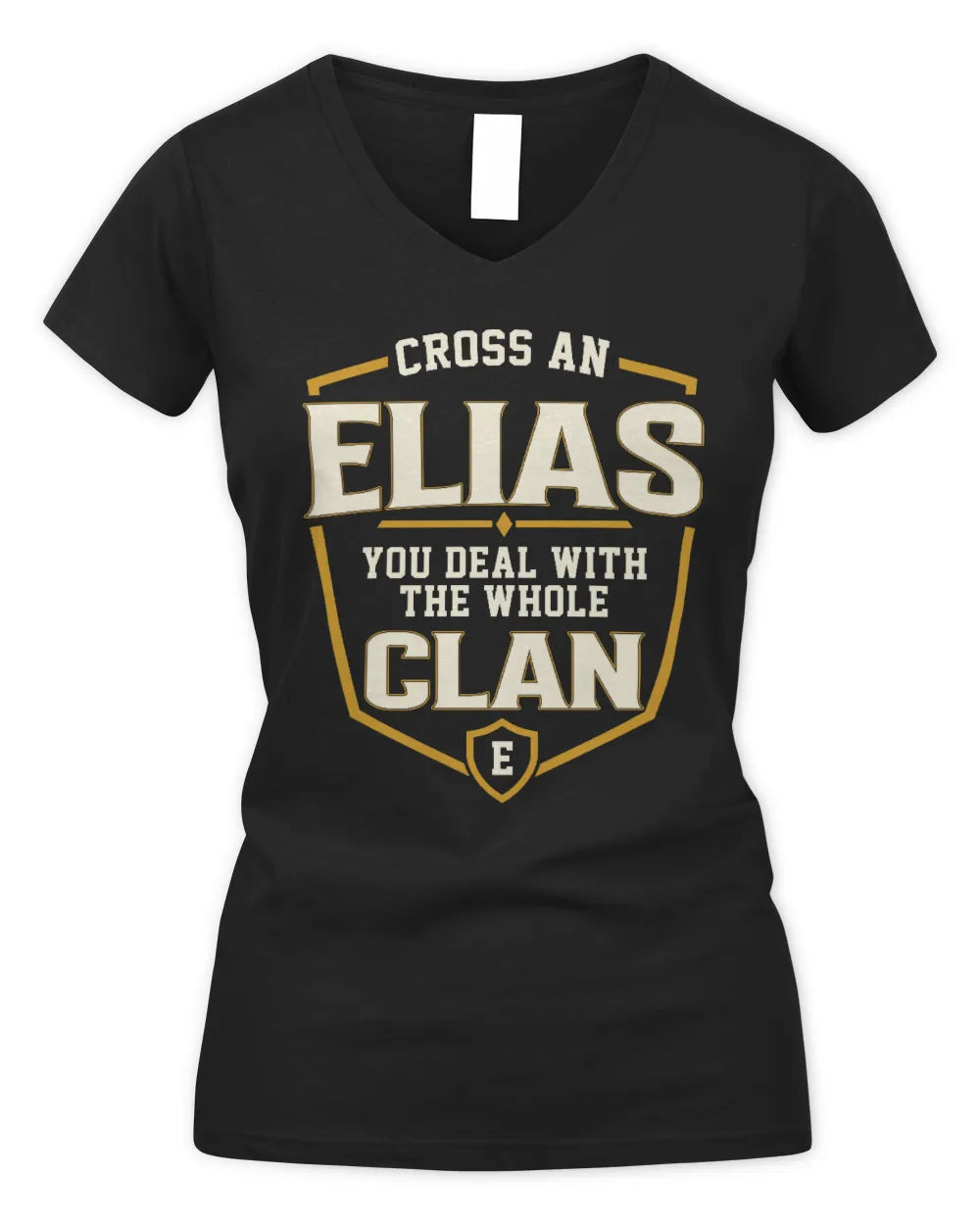 ELIAS NT1-K008 Cross A/An NAME, You Deal With the Whole Clan | Personalized Vintage T-Shirt - Women's V-Neck T-Shirt - Black