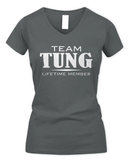 TUNG BL62-K4-128 - Personalized “Team NAME Lifetime Member” - Women's V-Neck T-Shirt - Charcoal