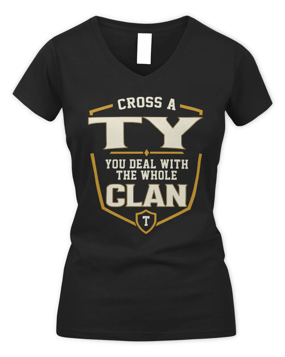 TY NT1-K008 Cross A/An NAME, You Deal With the Whole Clan | Personalized Vintage T-Shirt - Women's V-Neck T-Shirt - Black