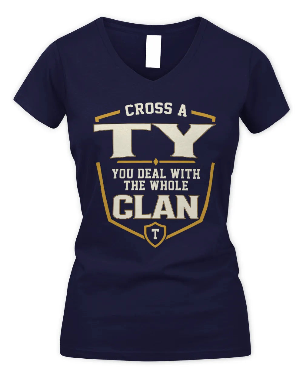 TY NT1-K008 Cross A/An NAME, You Deal With the Whole Clan | Personalized Vintage T-Shirt - Women's V-Neck T-Shirt - Navy