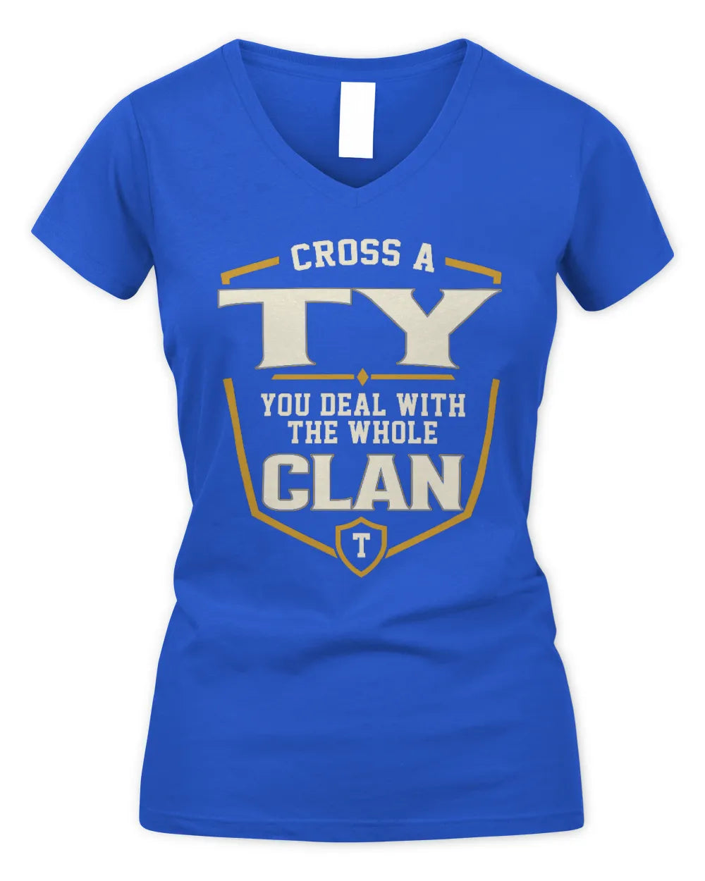 TY NT1-K008 Cross A/An NAME, You Deal With the Whole Clan | Personalized Vintage T-Shirt - Women's V-Neck T-Shirt - Royal