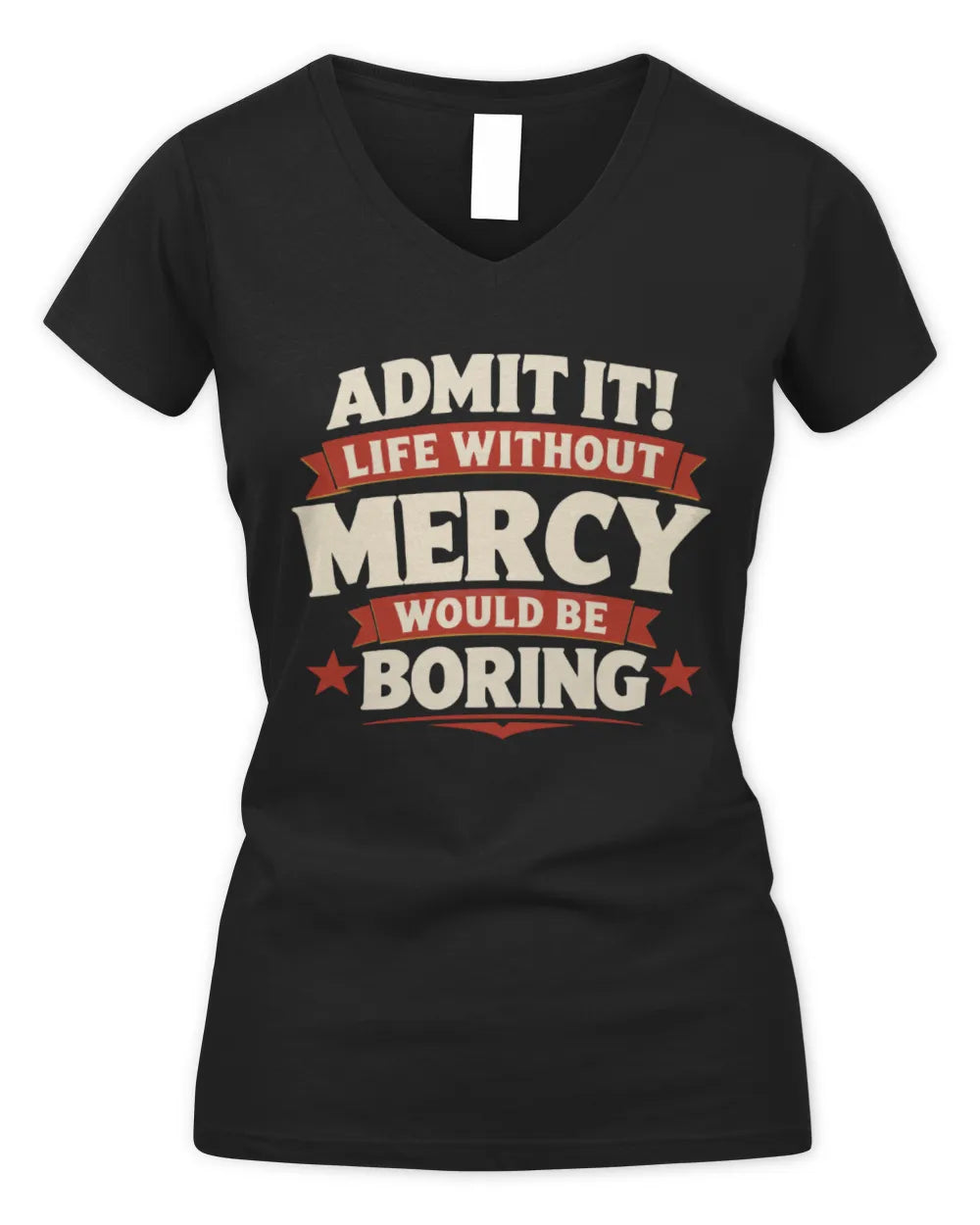 MERCY P4 KT003 Personalized Funny Quote Apparel “Life Without NAME Would Be Boring” - Women's V-Neck T-Shirt - Black