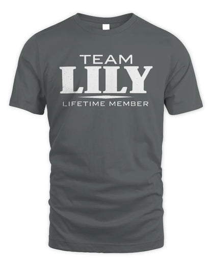 LILY BL62-K4-128 - Personalized “Team NAME Lifetime Member” - Unisex Standard T-Shirt - Charcoal