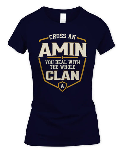 AMIN NT1-K008 Cross A/An NAME, You Deal With the Whole Clan | Personalized Vintage T-Shirt - Women's Standard T-Shirt - Navy