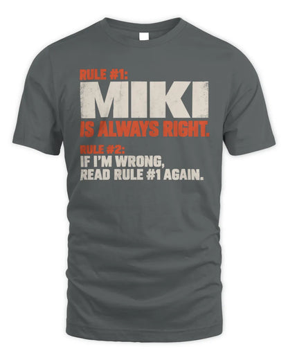 MIKI NP1-H006 
Always Right Personalized Name T-Shirt – Funny Custom Name Shirt - Unisex Standard T-Shirt - Charcoal