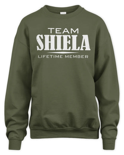 SHIELA BL62-K4-128 - Personalized “Team NAME Lifetime Member” - Unisex Sweatshirt - Military Green