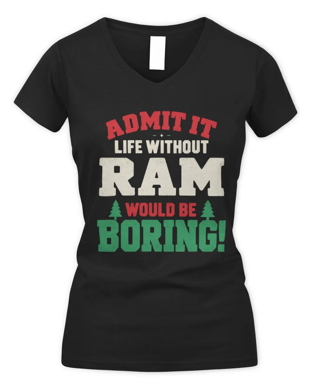 RAM P5 TH08 Christmas T-Shirt – “Life Without NAME Would Be Boring” - Women's V-Neck T-Shirt - Black