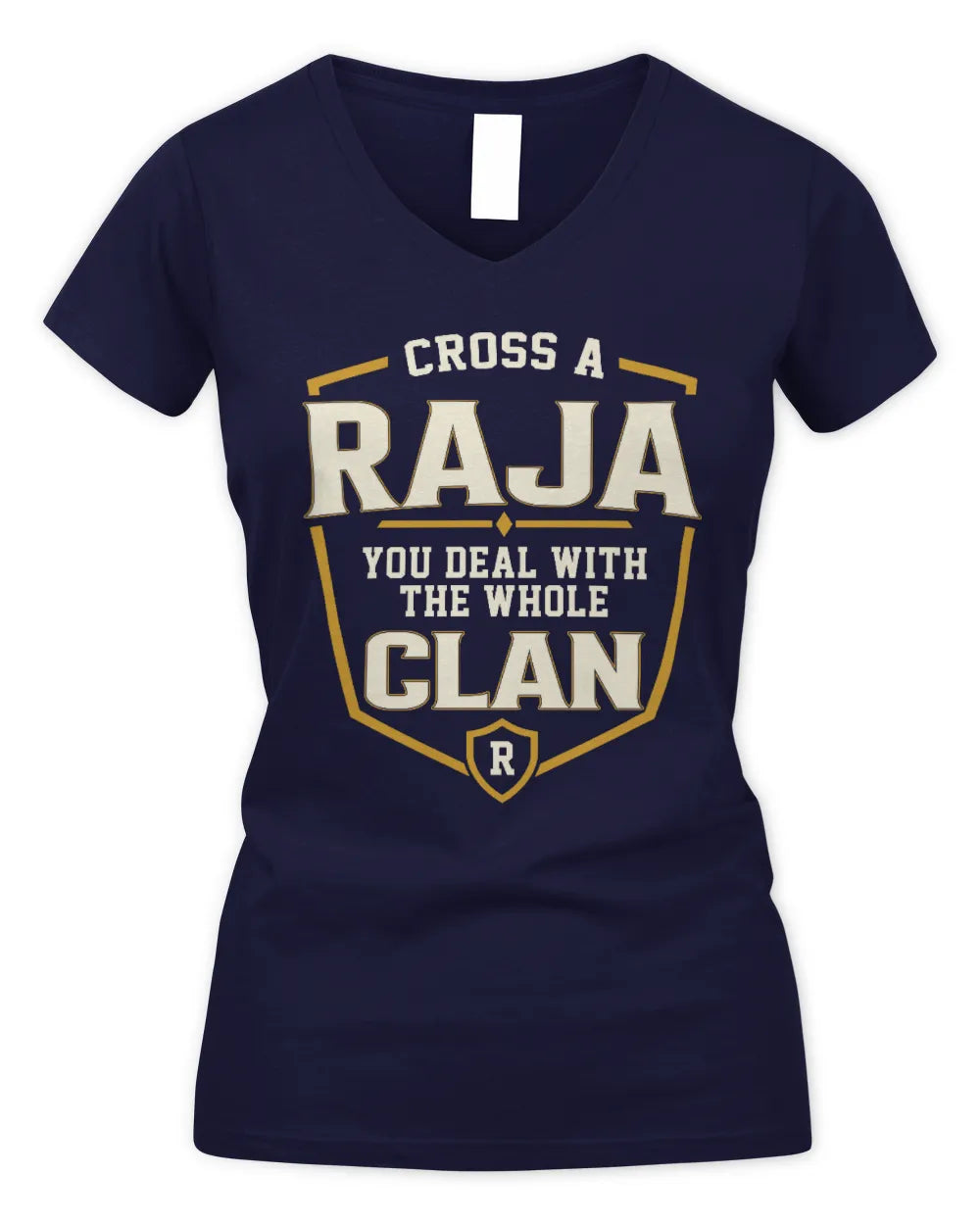 RAJA NT1-K008 Cross A/An NAME, You Deal With the Whole Clan | Personalized Vintage T-Shirt - Women's V-Neck T-Shirt - Navy