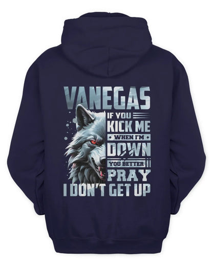 VANEGAS AP62-K4-666 - Personalized Fierce Wolf Quote Apparel “If You Kick Me When I’m Down, You Better Pray I Don’t Get Up” - Unisex Hoodie - Navy