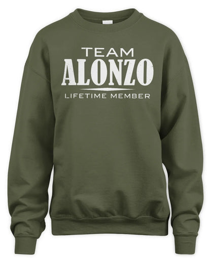 ALONZO BL62-K4-128 - Personalized “Team NAME Lifetime Member” - Unisex Sweatshirt - Military Green