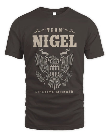 NIGEL TP06-K82 – Personalized Classic Style Apparel “Team NAME Lifetime Member” - Unisex Standard T-Shirt - Dark Chocolate