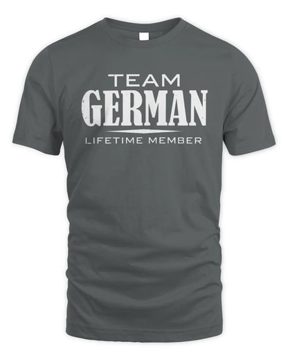 GERMAN BL62-K4-128 - Personalized “Team NAME Lifetime Member” - Unisex Standard T-Shirt - Charcoal