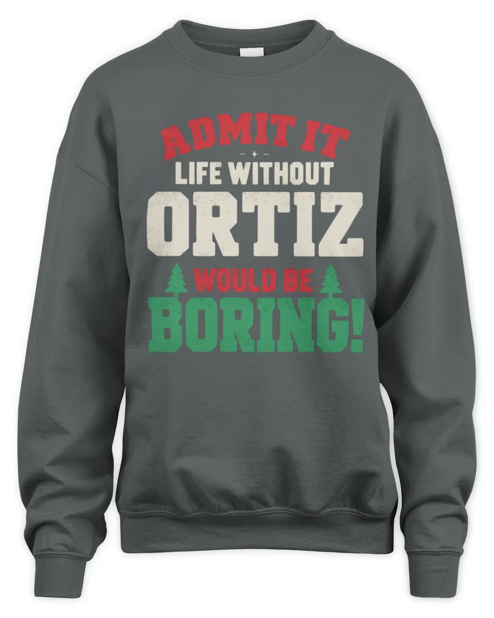 ORTIZ P5 TH08 Christmas T-Shirt – “Life Without NAME Would Be Boring” - Unisex Sweatshirt - Charcoal