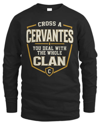 CERVANTES NT1-K008 Cross A/An NAME, You Deal With the Whole Clan | Personalized Vintage T-Shirt - Men's Long Sleeved T-Shirt - Black