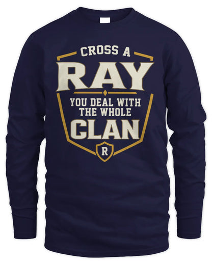 RAY NT1-K008 Cross A/An NAME, You Deal With the Whole Clan | Personalized Vintage T-Shirt - Men's Long Sleeved T-Shirt - Navy